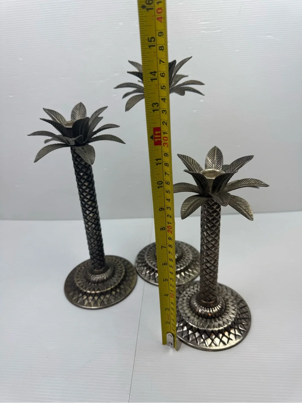 Vintage Silver Palm Tree Candlestick Holders – Tropical Coastal Decor Set